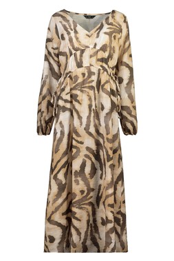 Sheered Waist Neutral Tiger Print Midi Dress