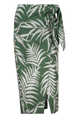 Green Linen Leaf Midi Skirt