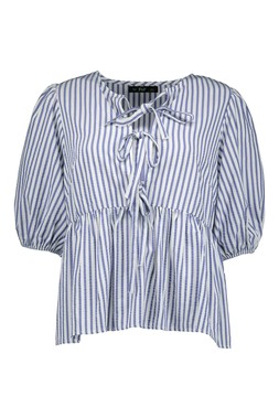 Stripe Bow Front Seersucker Blouse