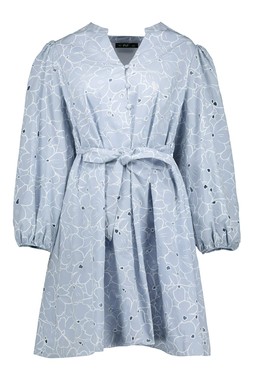 Blue Puff Flower Cutout Mini Dress