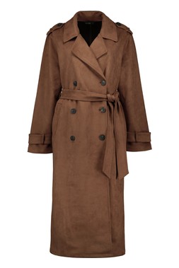 Brown Suede Longline Trench Coat