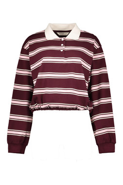 Pink/Burgandy Cinched Hem Stripe Rugby Top