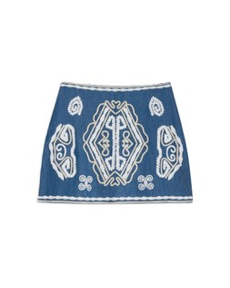 Blue Embroidered Denim Tencel Short