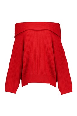 Red Bardot Rib Jumper