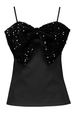 Black Sequin Bow Blouse