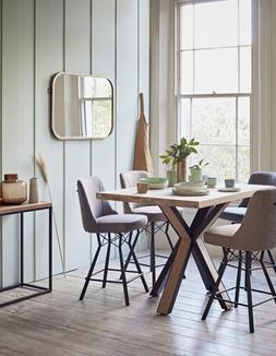 Furniture Village - Habufa Detroit Bar Table and 4 Dar Stool Set, &pound;2195, Globe Console Table, &pound;299, Landon Mirror, &pound;149
