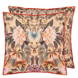 IKEBANA DAMASK CORAL COTTON CUSHION CCDG1385