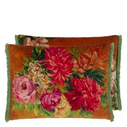 FLEURS D ARTISTES VELOURS TERRACOTTA CUSHION CCDG1462