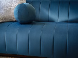 AHEAD OF THE CURVE - The Fitzrovia2 Seater in Matt Velvet Navy Mix with Dark Wood Trim, £899.