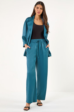 Roman Teal Textured Wide Leg Trouser