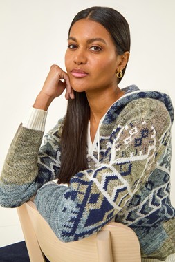 Roman Grey Jacquard Hooded Knit Jumper