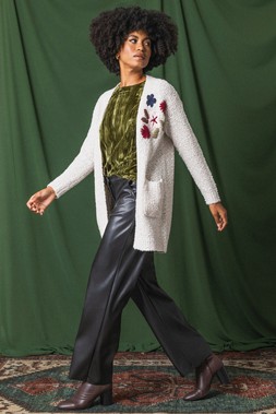 Roman Ivory Embroidered Floral Knit Cardigan