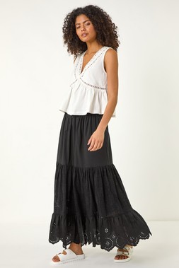 Roman Dusk Black Tiered Broderie Skirt