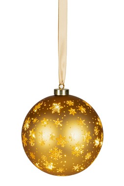 Micro LED glass hanging rotating bauble gold 19cm