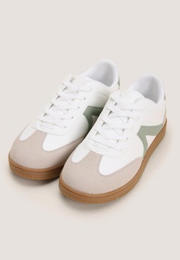 White & Green Stripe Retro Trainers