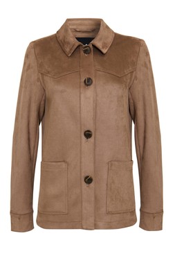 Taupe Cropped Button Up Suedette Shacket