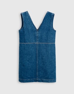 Denim V-Neck Mini Dress in Mid Wash