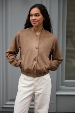 Taupe Faux Suede Bomber Jacket