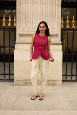 Red Linen Blend Longline Waistcoat