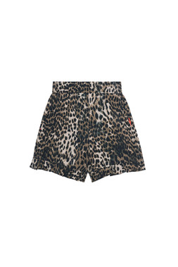 Khaki Cheetah Frill Hem Shorts