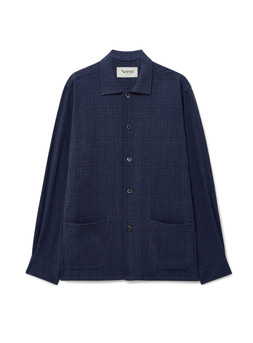 Neem London Recycled Cotton Basket Weave Navy Resort Overshirt front £189 www.neemlondon.co.uk