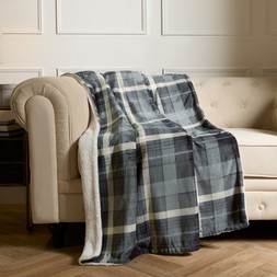 OHS Winsford Flannel Check Fleece Throw - Grey- &pound;15