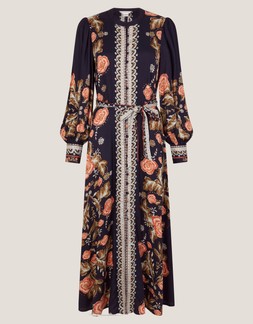 Rosalie Blouson Floral Print Midi Dress Blue