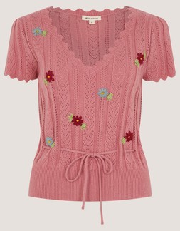 Edie Floral Embroidered Short Sleeve Jumper Pink