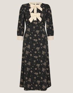 Dotty Bow Floral Jersey Midi Dress Black