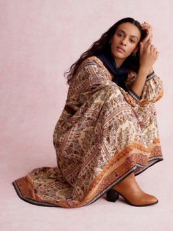 Ines Floral Print Midi Dress Natural