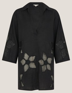 Joanna Cutwork Beach Shirt Black