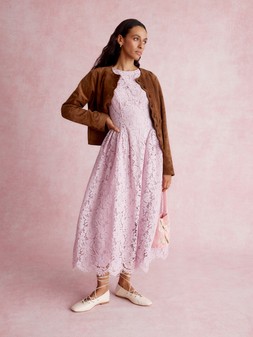 Lydia Sleeveless Lace Midi Dress Pink