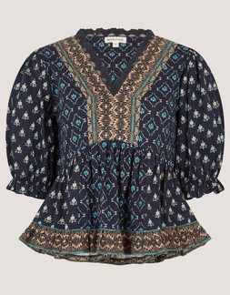 Stacee Puff Sleeve Print Jersey Top Blue