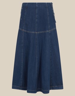 Macy Tie Side Denim Midi Skirt Blue