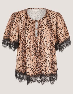 Babette Leopard Print Lace Top Brown