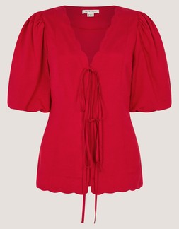 Willa Puff Sleeve Tie Front Top Red