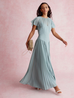 Madison Flutter Sleeve Pleated Bridesmaid Dress Green