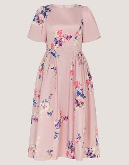 Amber Puff Sleeve Floral Midi Dress Pink