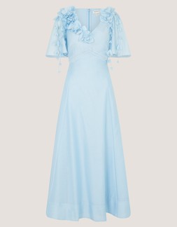 Clarissa Floral Appliqué Midi Dress Blue