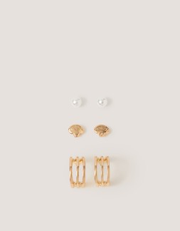 3-Pack Shell Stud & Hoop Earrings