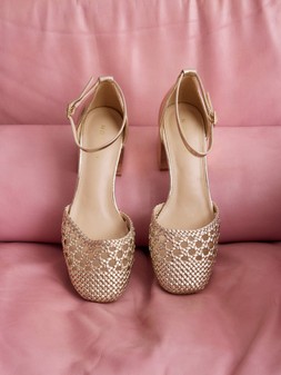 Evie Braided Closed Toe Block Heels Gold