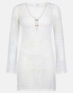 Knitted Long Sleeve Cover Up White