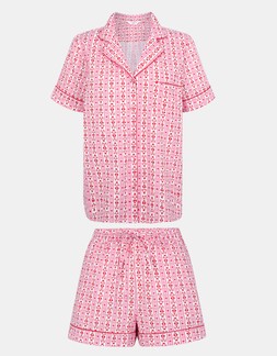 Pink Heart Print Cotton Short Pyjamas Set