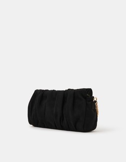 Ruched Faux Suede Clutch Bag Black