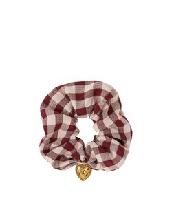 Check Heart Charm Scrunchie Burgundy