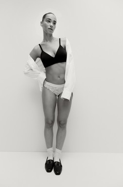 Body by M&S Flexifit Bralette £12, M&S Collection 3pk Flexifit Lace Brazilian Knickers £16, M&S Autograph Pure Cotton Shirt £49.50, M&S Collection Loafers £45 (2)